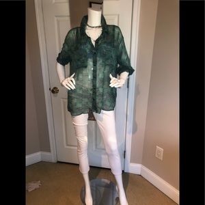 Massimo green and black print blouse